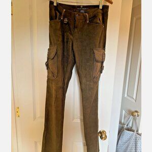 Ralph Lauren Suede Leather Woman’s Pants Green Olive Cargo US Size 4 Small